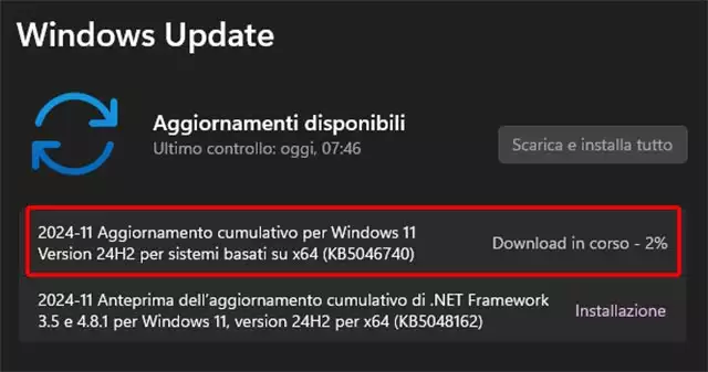 L'aggiornamento KB5046740 per Windows 11 24H2