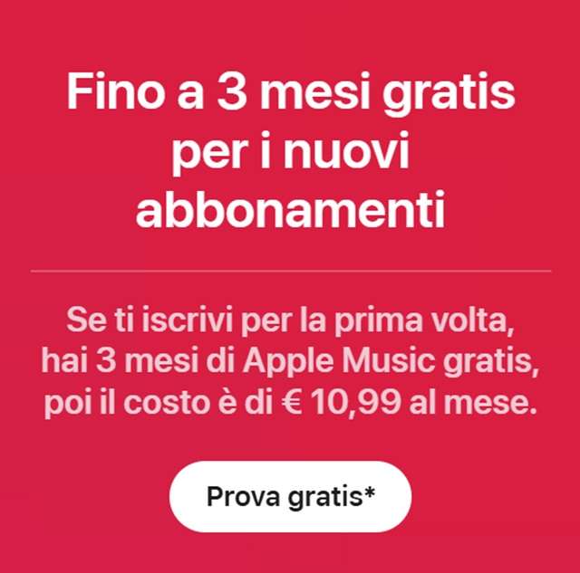 apple music fino a 3 mesi gratis