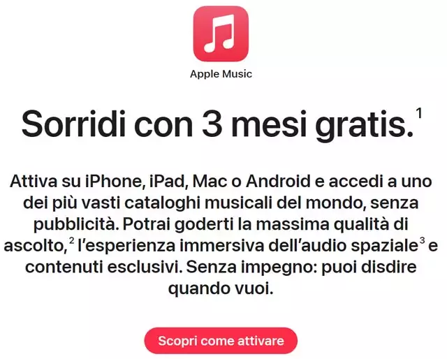 Apple Music regala 3 mesi di streaming gratis