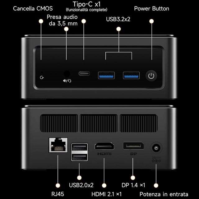 BMAX Maxmini B5 Pro: le porte di connessione presenti sul Mini PC