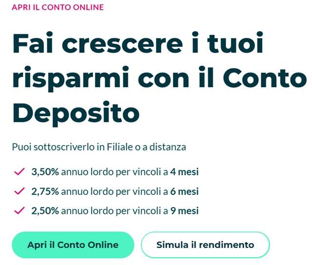 conto deposito credit agricole offerta