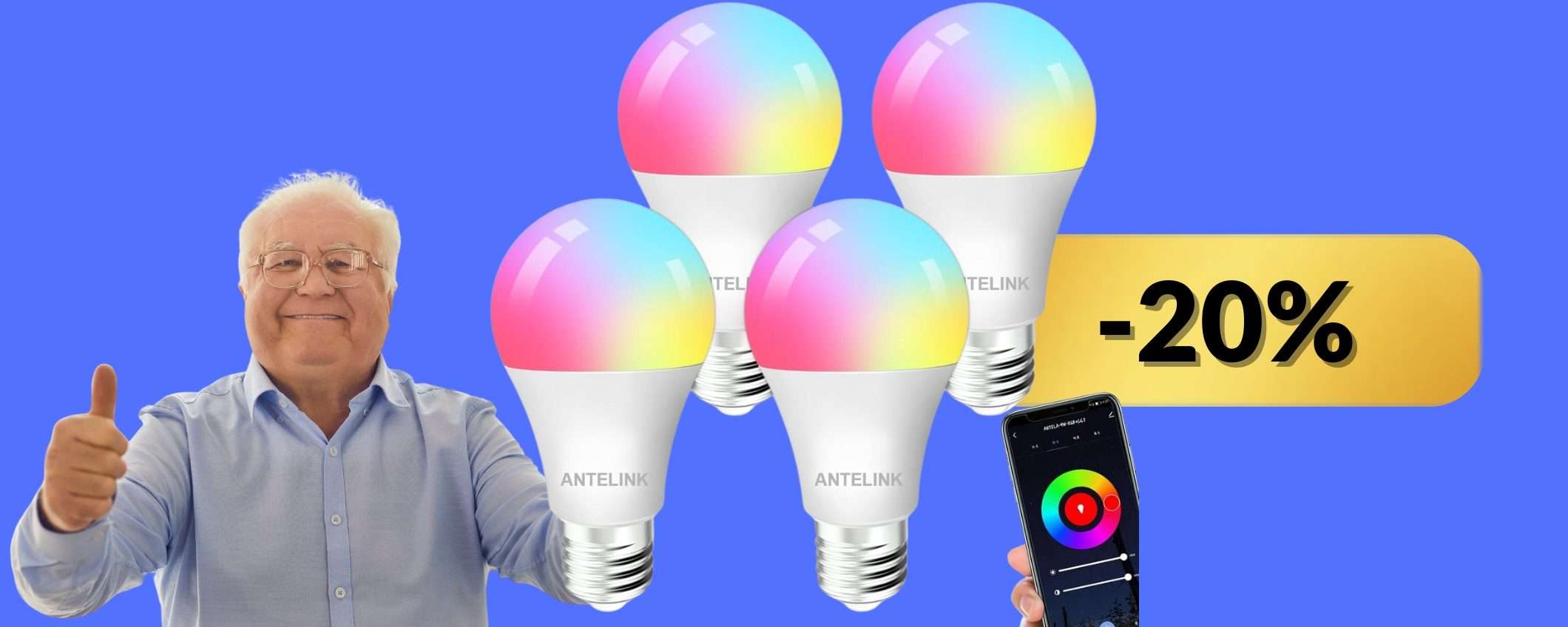 Lampadine LED multicolore: pacco da 4pz per casa smart e colorata (-20%)