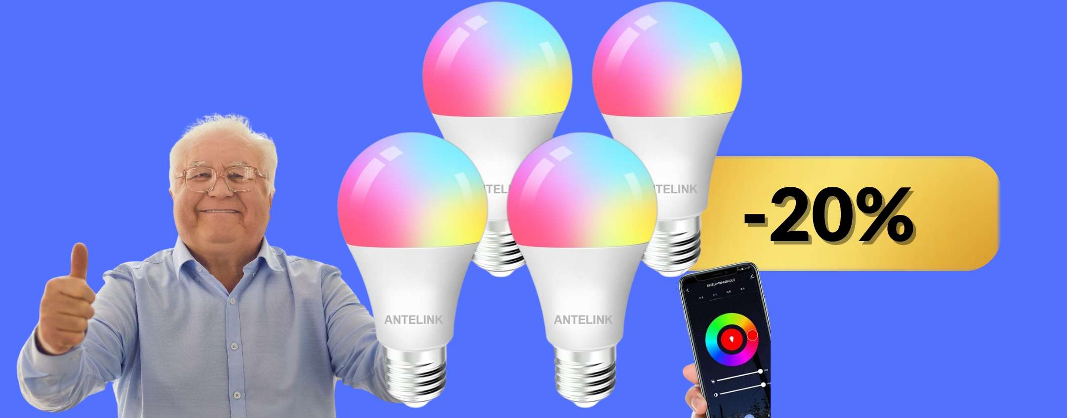 Lampadine LED multicolore: pacco da 4pz per casa smart e colorata (-20%)