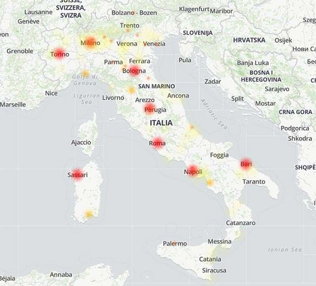 La provenienza delle segnalazioni relative al down di iliad del 3 dicembre 2024