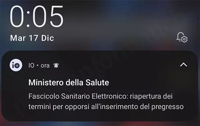 La notifica dell'app IO sul Fascicolo Sanitario Elettronico