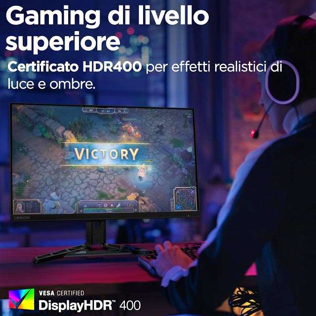 Il monitor da gaming Lenovo Legion R27qe con risoluzione 2560x1440 pixel e certificazione HDR400