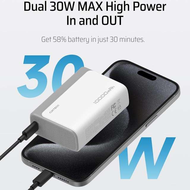 Il mini powerbank da 10.000 mAh di CUKTECH supporta la ricarica a 30 W