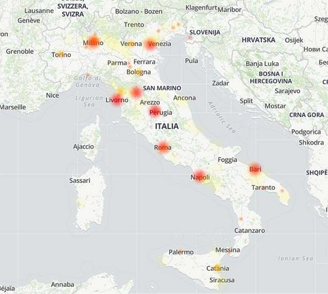 La mappa delle interruzioni operative dei servizi MPS, il 9 dicembre 2024