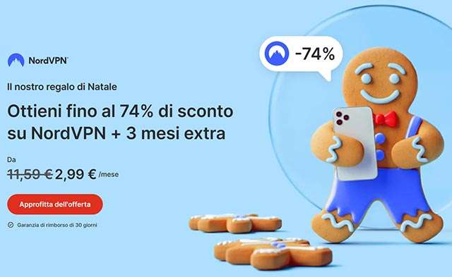 L'offerta di NordVPN per Natale: 74% di sconto e 3 mesi gratis