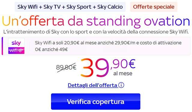 L'offerta speciale di Sky Wifi con Sky TV, Sky Sport e Sky Calcio