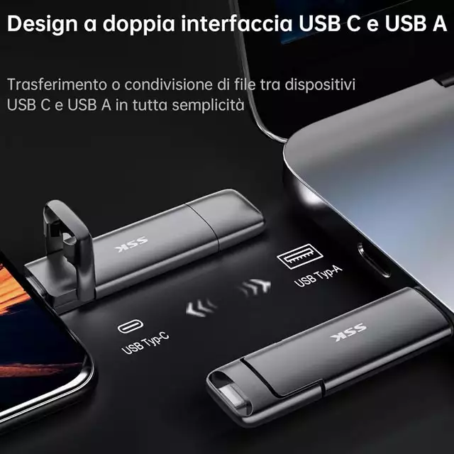 L'unità SSD portatile 2-in-1 da 128 GB del marchio SSK