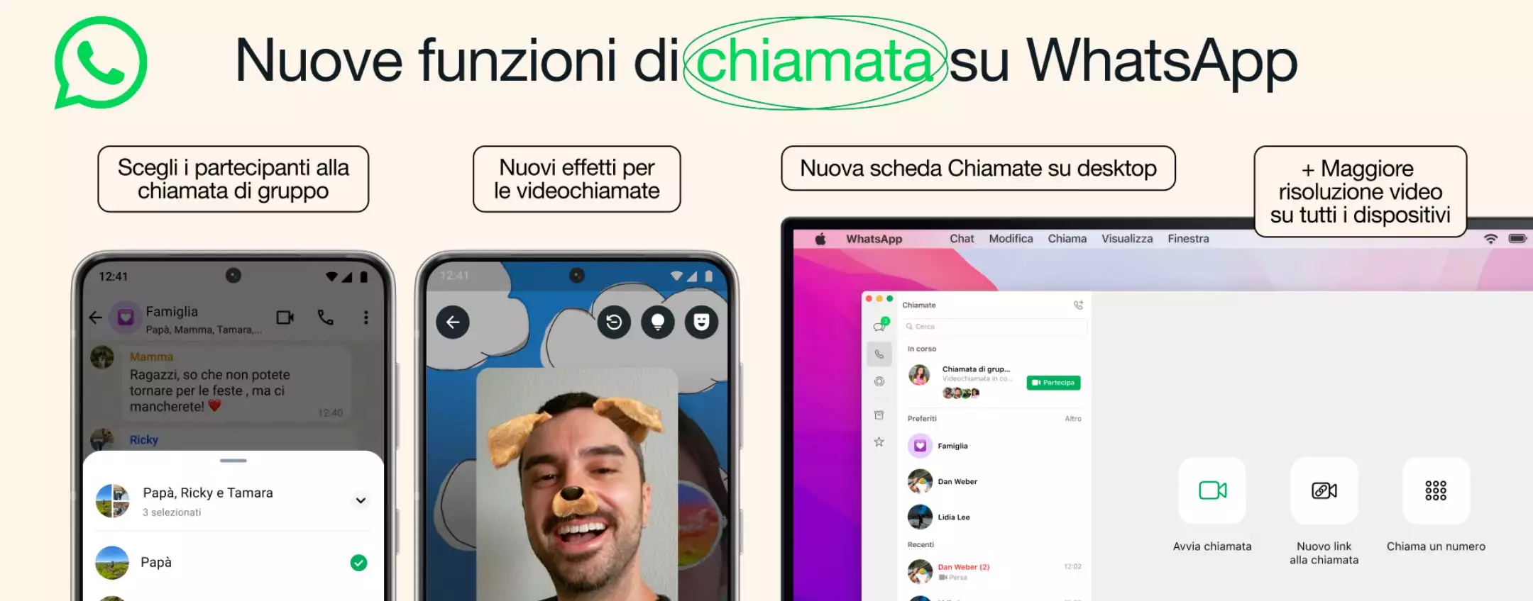 WhatsApp, chiamate di gruppo selettive ed effetti divertenti