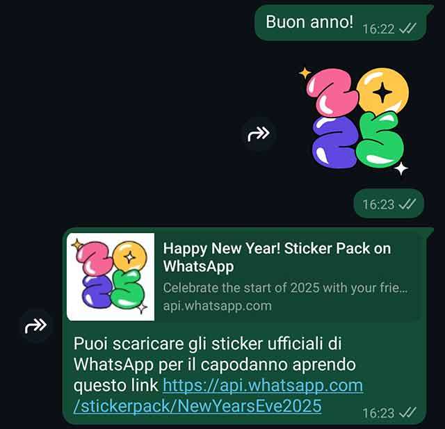 Gli sticker di WhatsApp per il capodanno 2025