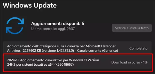 L'aggiornamento KB5048667 distribuito per Windows 11 24H2 nel Patch Tuesday di dicembre 2024