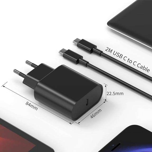 Le dimensioni del caricatore USB-C da 45 W con cavo da 2 metri in dotazione