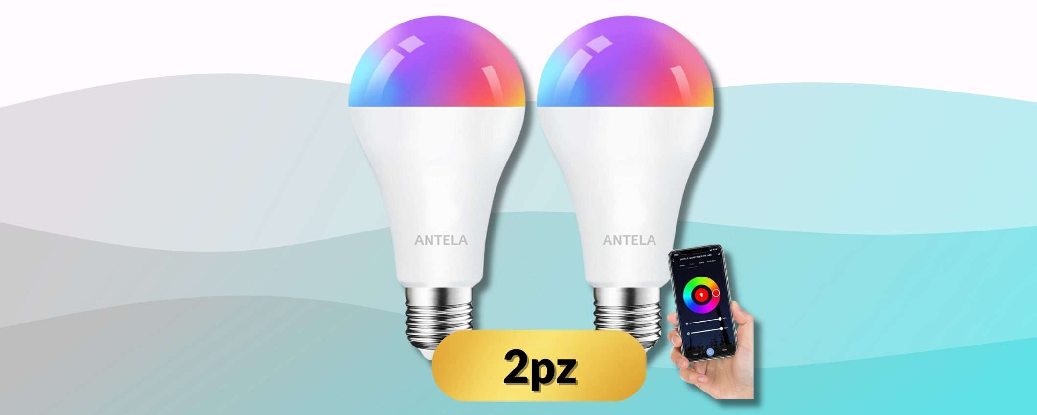 Luce smart e colorata con 2 lampadine LED E27 Alexa e Google (9€ cad)