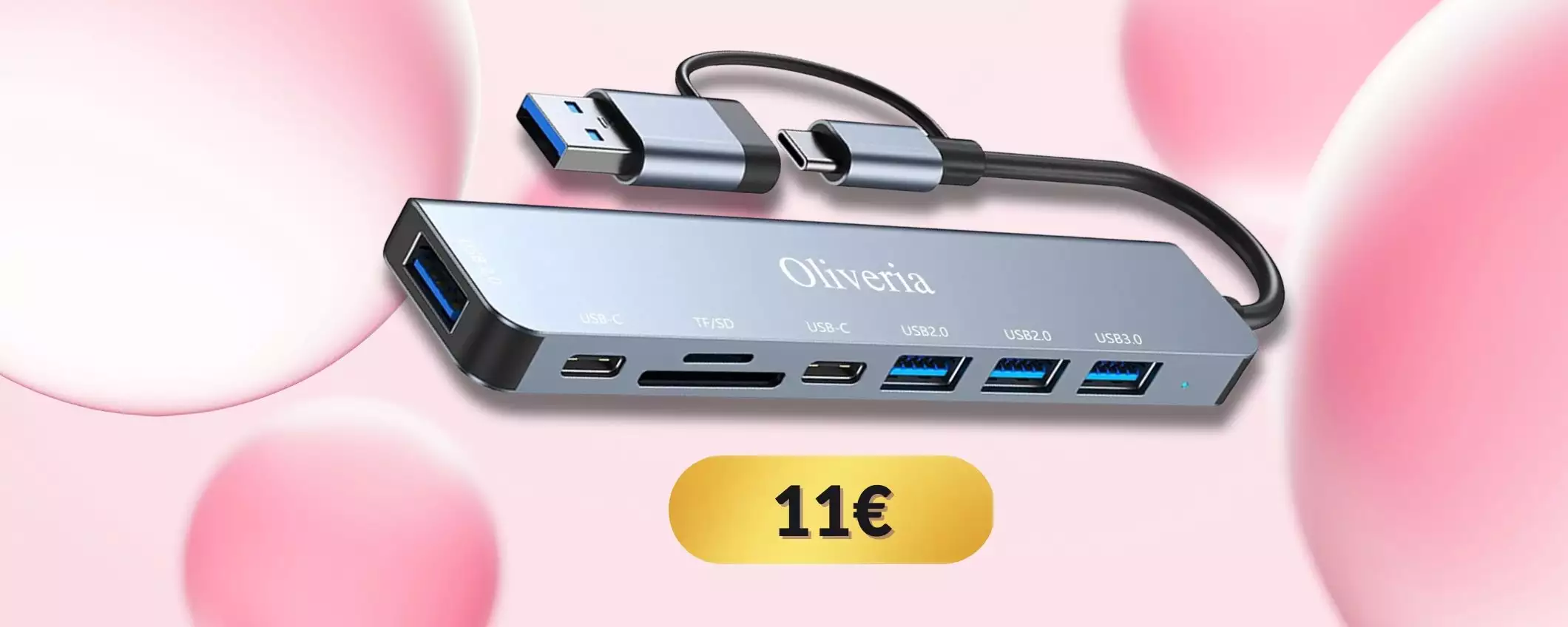 Hub USB 8 in 2: rivoluzionario e comodissimo oltre che economico (11€)