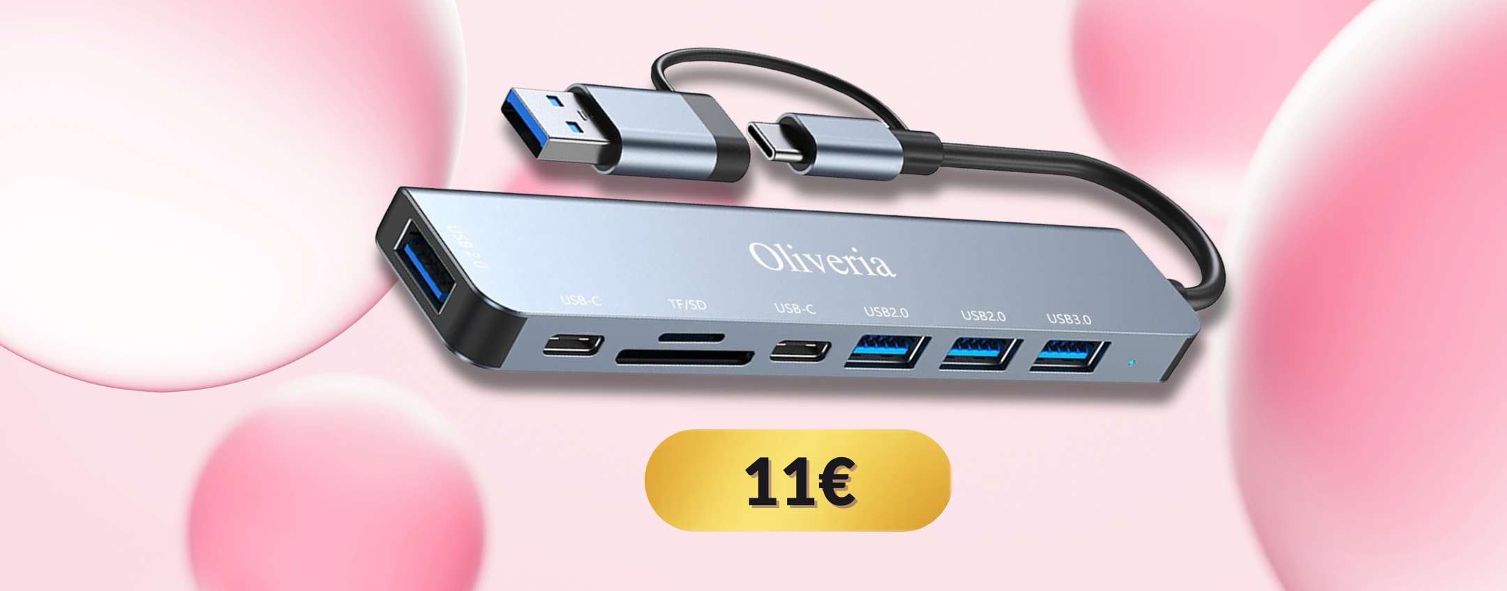 Hub USB 8 in 2: rivoluzionario e comodissimo oltre che economico (11€)