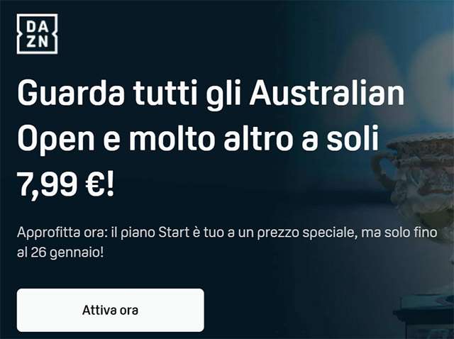 Guarda gli Australian Open in streaming con DAZN Start