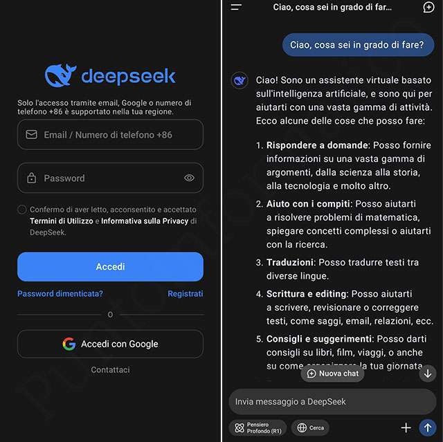 L'applicazione di DeepSeek su Android