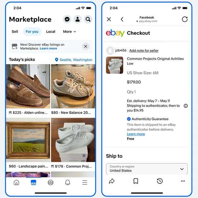 Le inserzioni di eBay mostrate su Facebook Marketplace