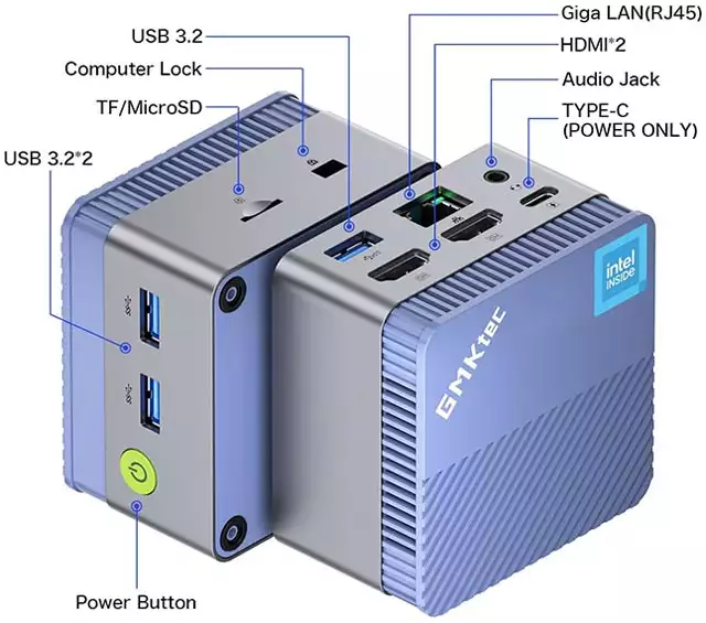 GMKtec NucBox G5: le porte di connessione presenti sul Mini PC