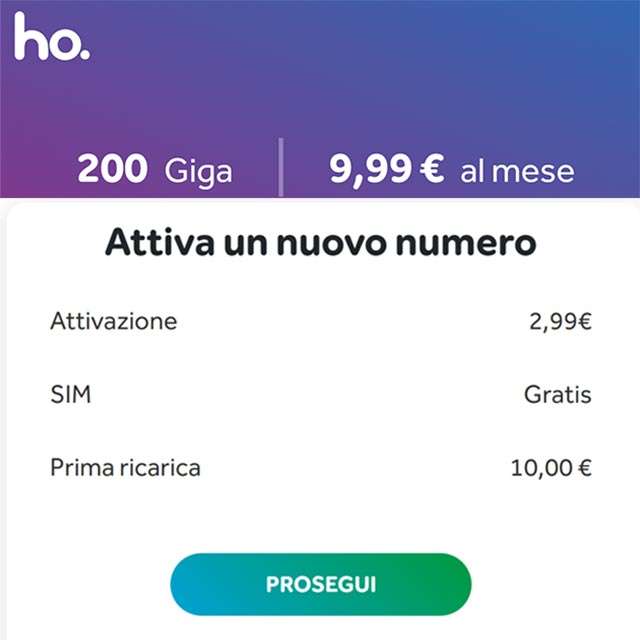 L'offerta da 200 Giga di ho. se attivi un nuovo numero