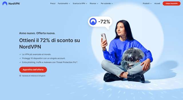 nordvpn sconto 72 per cento