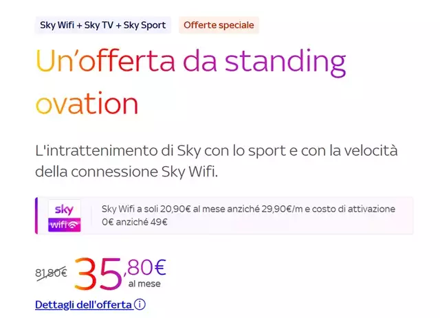 sky wifi offerta standing ovation