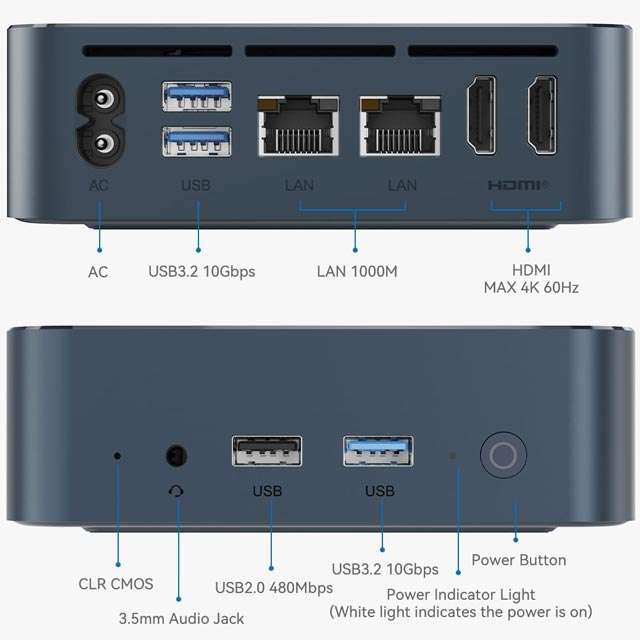 Le porte di connessione presenti sul Mini PC di TRIGKEY