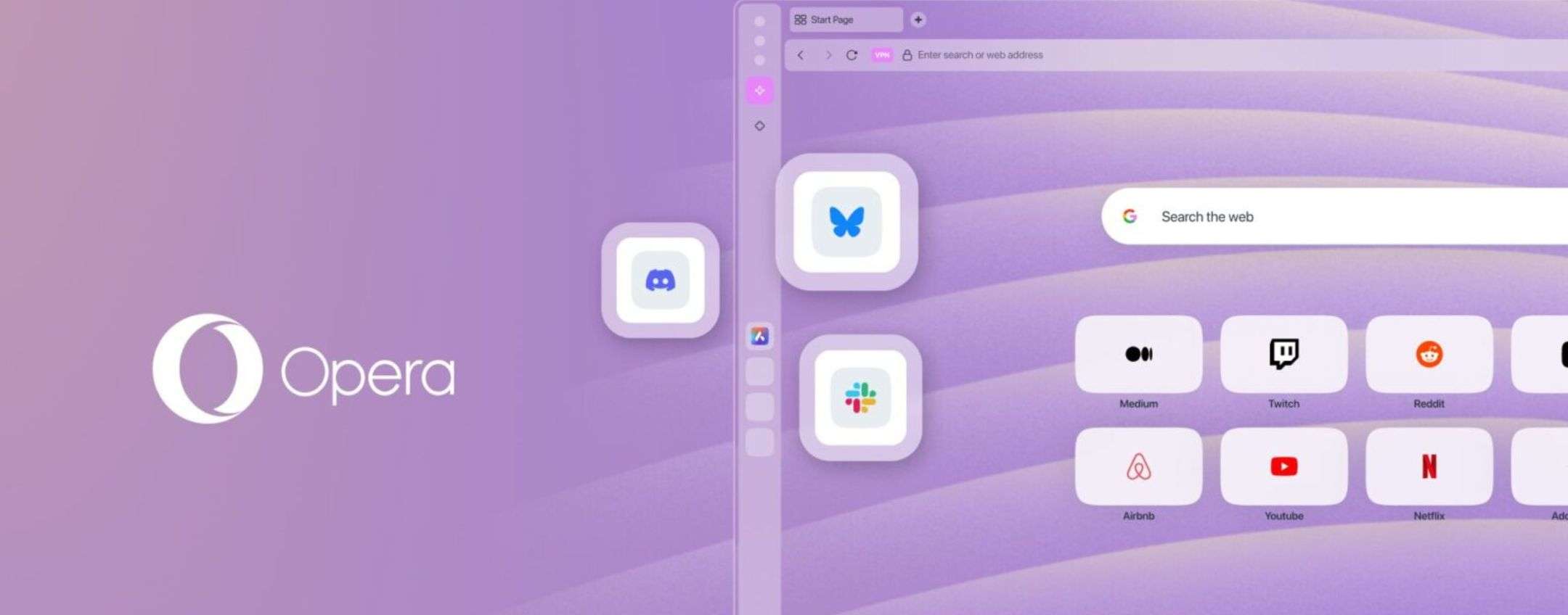 Opera One: Bluesky, Discord e Slack arrivano nella barra laterale