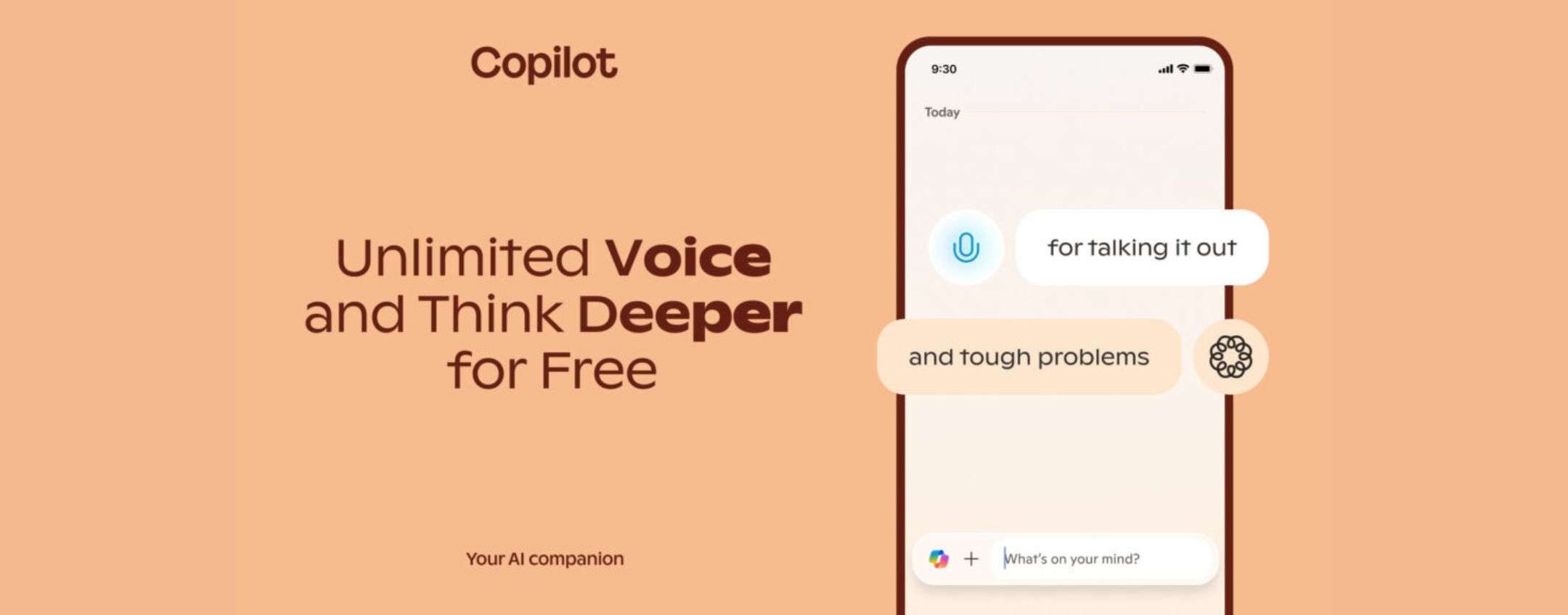 Microsoft, Copilot Voice e Think Deeper gratis per tutti