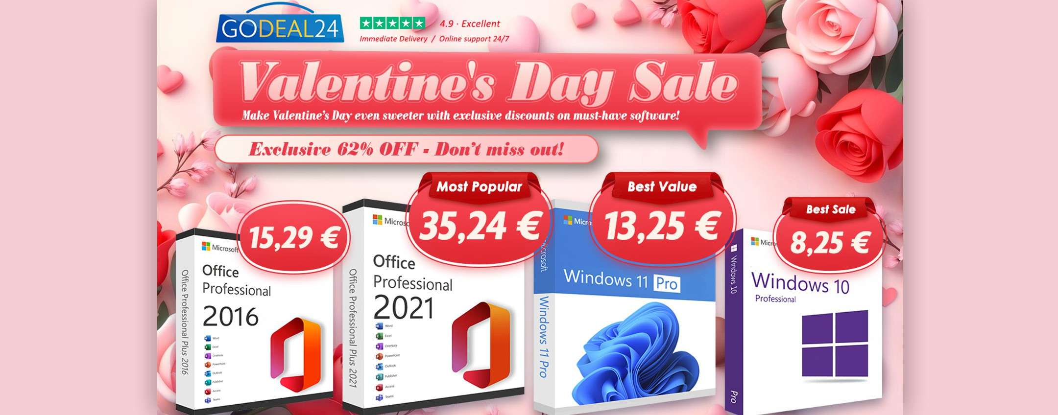 Office 2021 Pro 35,24 € a vita e Windows 11 Pro a prezzo speciale per San Valentino!